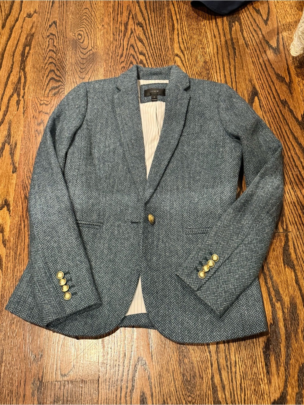 J. Crew Blue Herringbone Blazer with Gold Buttons